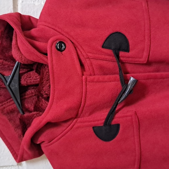 Chaps Red Claw Detail closure Hooded Lined Coat. Size Large - Picture 5 of 10